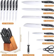 15 PCS Knife Set for Kitchen with Knife Block - High Carbon Stainless St... - $49.49