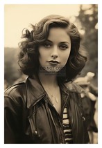 Gorgeous Young Sexy Lady Wearing Leather Jacket 4X6 Sepia Fantasy Photo - £6.42 GBP