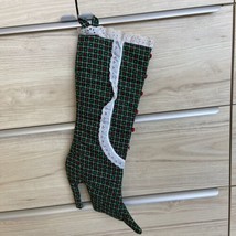 Vintage Victorian Boot Christmas Stocking buttons green red lace trim￼ 20” - $13.10