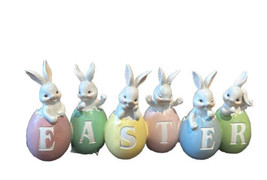 Easter Bunnies in Eggs Sign Multicolor Resin Table Spring Decor New - £31.59 GBP