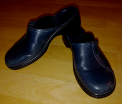 CLARKS LADIES NAVY SLIP-ON LEATHER SHOES-8M-GENTLY WORN - £11.10 GBP