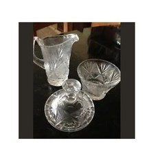 3 piece glass cream &amp; sugar bowl with cover set - £75.93 GBP