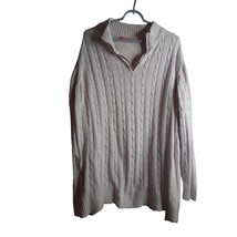 Woman Within 26/28 2x Zip Henley collared cable knit Lilac Sweater cotto... - $401.57 MXN