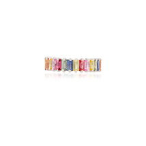 Multi Sapphire Octagon Cut Half Eternity Silver Ring Rainbow Half Eternity Ring - £309.25 GBP