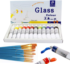 Stain Waterproof Acrylic Glass Paint, Translucent Colors Paint with Brush - £15.27 GBP