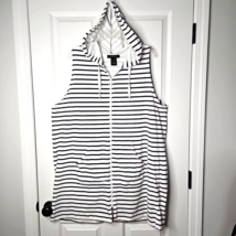 Ellen Weaver White Navy Stripe Swim Cover Up 1X Cotton Hooded Front Zip MSRP $59 - £17.05 GBP