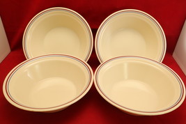 Lot Of 4 Vintage Corelle Corning Blue Maroon Stripe Microwave Safe 6.75”... - $9.99