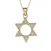 Diamant Juif Étoile de David Pendentif Jaseron Chaîne 16 &quot; 14k or Jaune 0.34 CT - £445.05 GBP