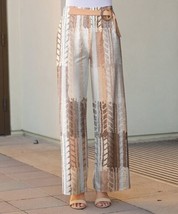Lily Beige &amp; White Abstract Stripe Belted Wide-Leg Pants- 4XL - £25.70 GBP
