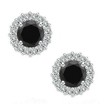 1.50 Carat Black Diamond Solitaire Stud Earrings Halo Jackets 14K White Gold - £253.23 GBP