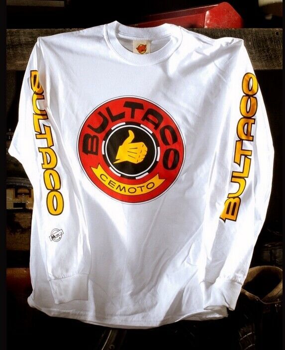 Bultaco Logo White/Red Jersey Long Sleeve T-Shirt  NEW Fast Free Ship