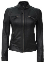 Women Ladies Diamond Style Biker Moto Black Cafe Racer Real Sheep Leather Jacket - £75.92 GBP