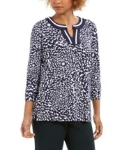 MSRP $65 Charter Club Printed Crochet-Trim Tunic Top Blue Size XL - $22.80