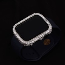 EMJ Bling Apple Watch Series 7/8 Bezel Face Case Zirconia Diamond Silver 41 mm - £56.09 GBP