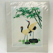 Chinese 9x11 Painted Silk Art Wheat Stalk Cutting Picture Of Cranes - €24,54 EUR
