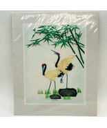Chinese 9x11 Painted Silk Art Wheat Stalk Cutting Picture Of Cranes - $38.23 CAD