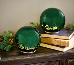 Set of 2 Illuminated Spheres with Tree Scene in Green - $53.34