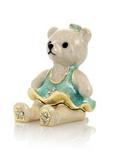 Keren Kopal Blue Teddy Bear hand made Trinket box Decorated &amp; Austrian C... - $39.60