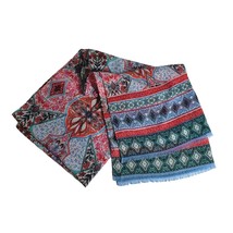 Bohemian Patterned Fringed Scarf Multicolor Boho Beach Wrap 76 by 24 Floral - £13.97 GBP