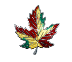 Vintage sterling silver BMCO Enamel maple fall canadian Leaf brooch pin - $34.65