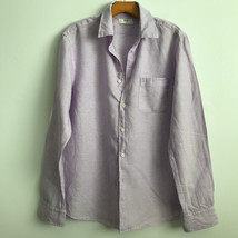 Uniqlo Linen Shirt M Purple Button Down Long Sleeve Collared Shirt Casual Blouse - £21.28 GBP