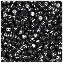 BeadTin Black Opaque 7mm Coin Plastic Alphabet Beads - White Letter H (1... - $2.09