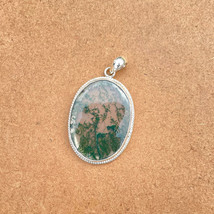 AAA Quality Moss Agate Pendant Huge Oval Moss Agate 925 Silver Jewelry Gift - £58.85 GBP