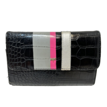 Vintage Womens Leather Black Croc Design Organizer Wallet Clutch Dragonfly 7.5x5 - £8.73 GBP