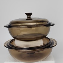 ♻️ Vintage Pyrex Amber  2-Qt And 1.5-Qt Glass Casseroles  Dish With Lids - $737.63 MXN