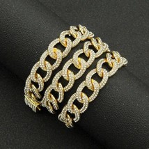 Cuban Link Bracelet Chain Rhinestone Full Miami Iced Out Bling Rapper Bangles Je - £32.20 GBP