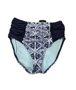 Adore Me High Waisted Ruched Bikini Bottom Plus Size 0X Navy Blue Ikat B... - $14.84