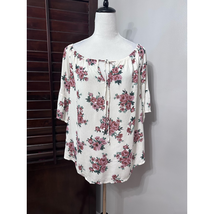West Kei Womens Blouse White Floral 3/4 Sleeve Boat Neck Tie Cottagecore... - $21.25