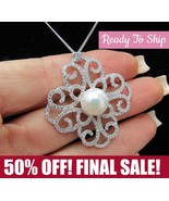 Sterling Silver Pearl Necklace: CZ Floral Pendant, 17-19" - $2,105.26 MXN