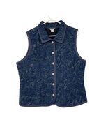 Christopher &amp; Banks Denim Quilted Vest Women&#39;s XL – Blue Floral Stitch Used - $332.04 MXN