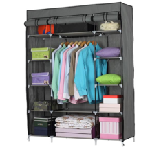 5-Layer 12-Compartment Non-woven Fabric Wardrobe Portable Closet Gray - £39.86 GBP