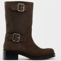 ZARA BNWT 2024. BROWN SPLIT SUEDE ANKLE BIKER BOOTS BUCKLES. 1101/310 - £130.76 GBP