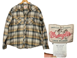VTG Wrangler Tan Plaid Western Shirt XL Men&#39;s Snap Buttons Cowboy  - £24.45 GBP