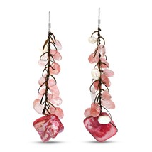 Red Cluster Shell and Glass Drop Sterling Silver Earrings - £12.25 GBP