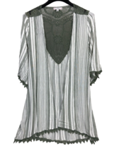 Womens Size 1XL L. Love Striped Floral Open Cardigan Crochet Cotton - $11.39