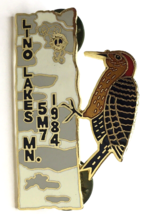 Lions Club Woodpecker Bird Enamel Lapel Pin Lino Lakes 5M7 1984 Minnesota - £11.73 GBP