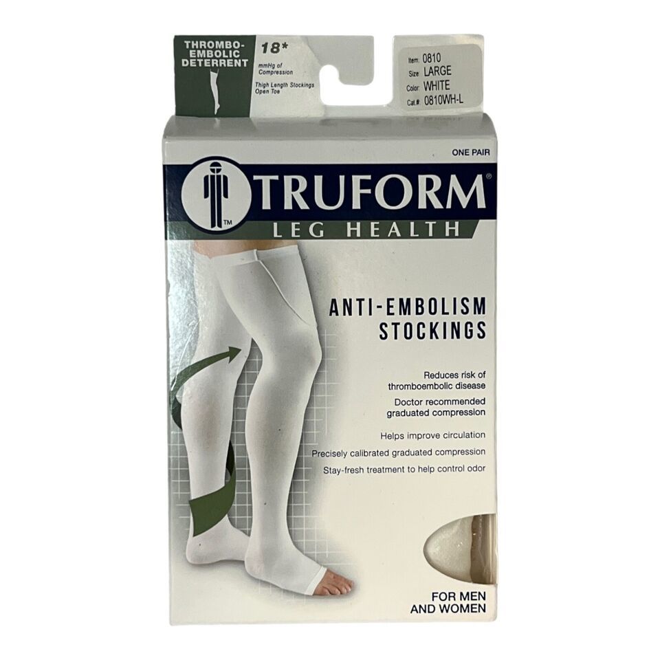 Truform Unisex L Anti-Embolism Thigh Length Stockings Open Toe 18 mmHg 0810 - $18.52