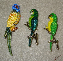 Vintage Enamel And Rhinestone Parrot Pins - £20.81 GBP