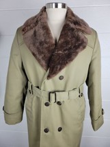 Vtg Eddie Bauer Mens Khaki Goose Down Insulated Trench Coat w Faux Fur C... - $148.50