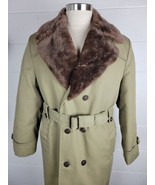 Vtg Eddie Bauer Mens Khaki Goose Down Insulated Trench Coat w Faux Fur C... - £116.50 GBP