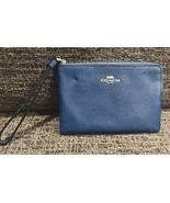 Authentic COACH Corner Zip Crossgrain Leather Wristlet Wallet Purse Blue... - $684.47 MXN