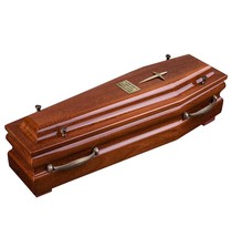 Beautiful white  solid wood  casket with gold cross  and handles Adult Cremation - £112.84 GBP