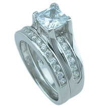 2.25 CT Bridal Engagement RING Set w/ Matching Band Princess Cut Sterling Silver - £54.04 GBP+