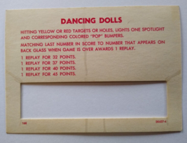 Dancing Dolls Original Pinball Machine Instruction Replay Card SK-437-4 ... - $22.56
