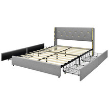 Bed Frame Mattress Foundation with 4 Storage Drawers - Color: Silver - S... - £280.77 GBP