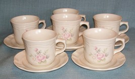 Pfaltzgraff Tea Rose Cup And Saucer - 6 Sets- Creamy White/Pink Floral - Vguc - £12.74 GBP